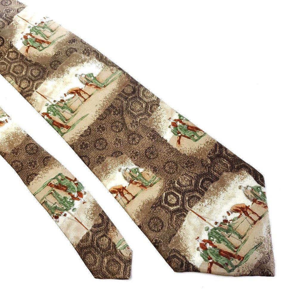 Arnold Palmer Brown‎ Beige Gold Print Wide Silk Tie